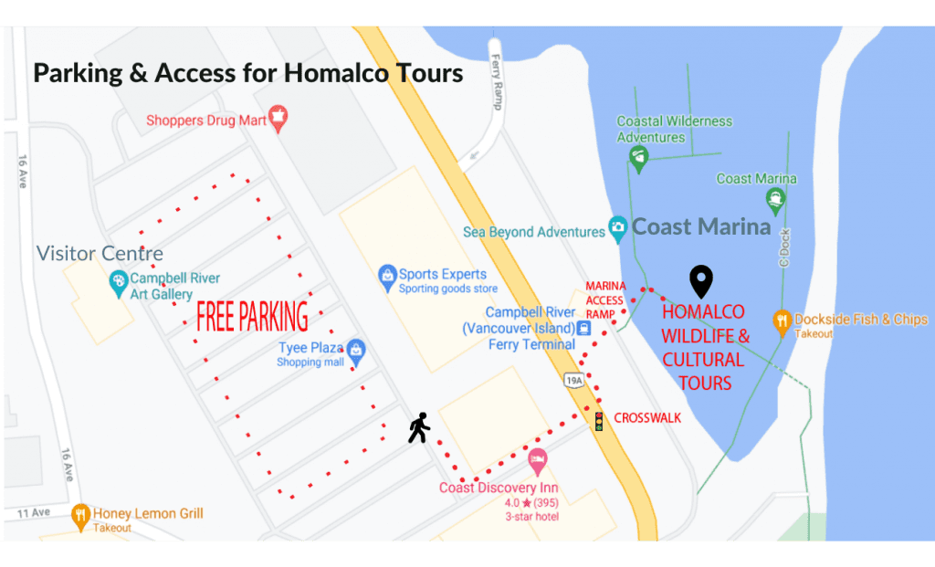 Parking for Homalco Wildlife & Cultural Tours