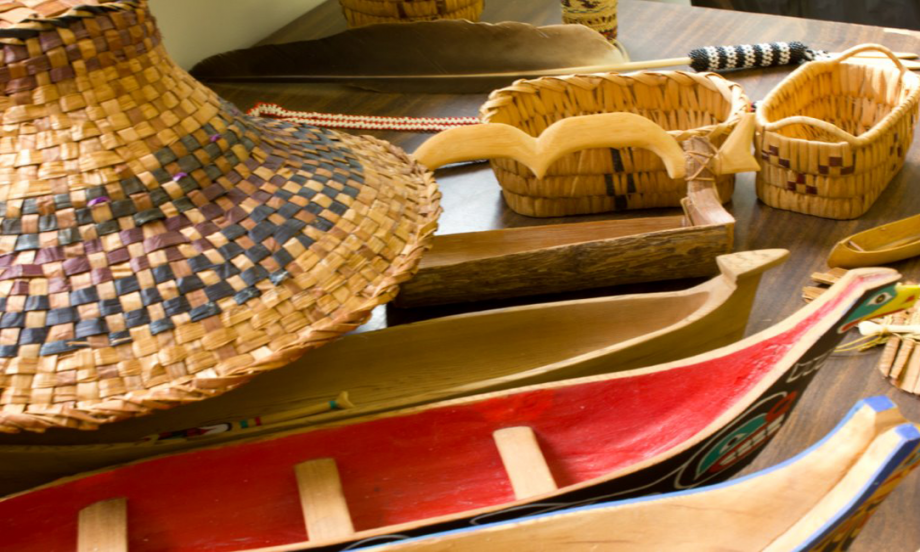 Weaved baskets, hats, and wooden carved miniature canoes | Homalco Wildlife & Cultural Tours